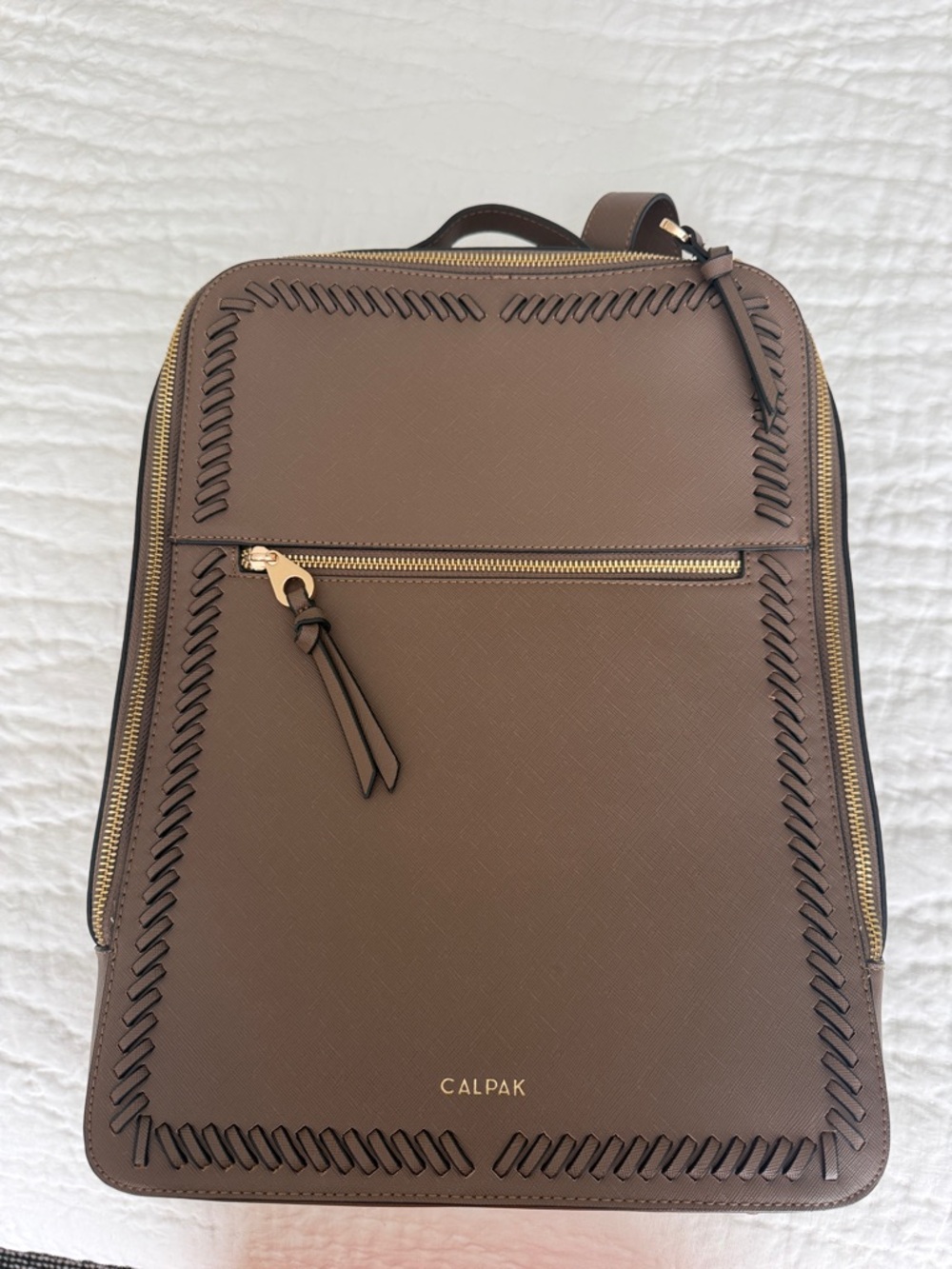 CALPAK Kaya Faux Leather Laptop Backpack Taupe